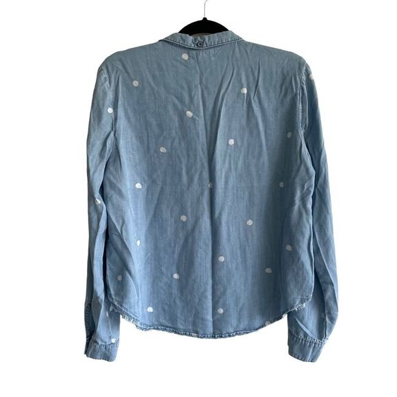 ANTHRO Cloth & Stone Blue Chambray Polka Dot Shirt Blouse M - Picture 5 of 6